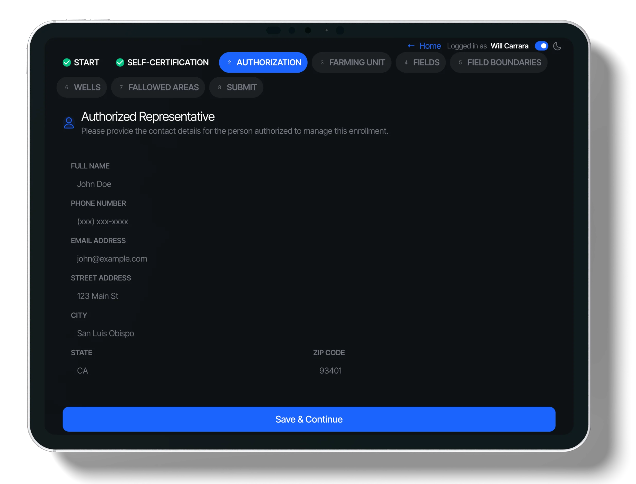 Step 2: Authorization screenshot